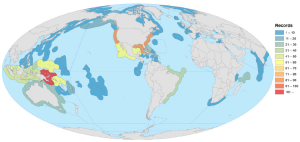 The global distribution of known fish spawning aggregations (Erisman et al. 2015, based on data from Science and Conservation of Fish Spawning Aggregations Global Fish Spawning Database scfra.org/database)